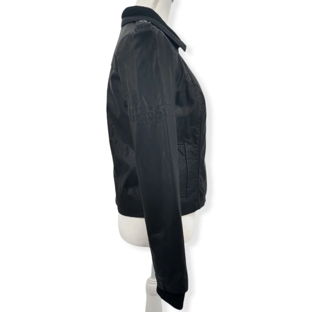 Free People Women's Black Faux Leather Asymmetrical Zip Collared Moto Jacket Sz2 - Picture 8 of 16
